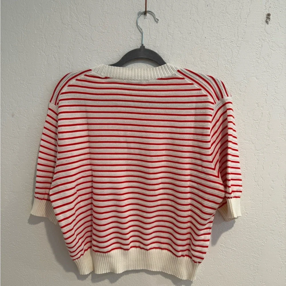 Madewell Red and Cream Striped Short-Sleeve Knit Sweater XL - Picture 2 of 5